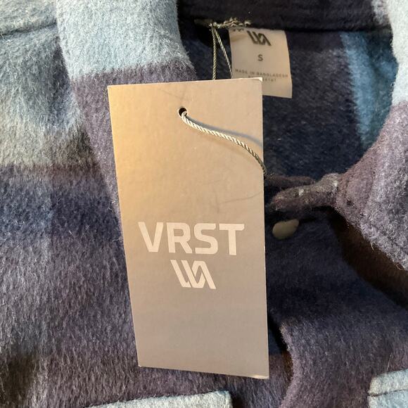 VRST Wool Blend Blue Buffalo Plaid Shirt Jacket Shacket Size S - Picture 5 of 9